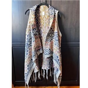 lildy knit fringe sweater vest poncho boho fair isle s/m
